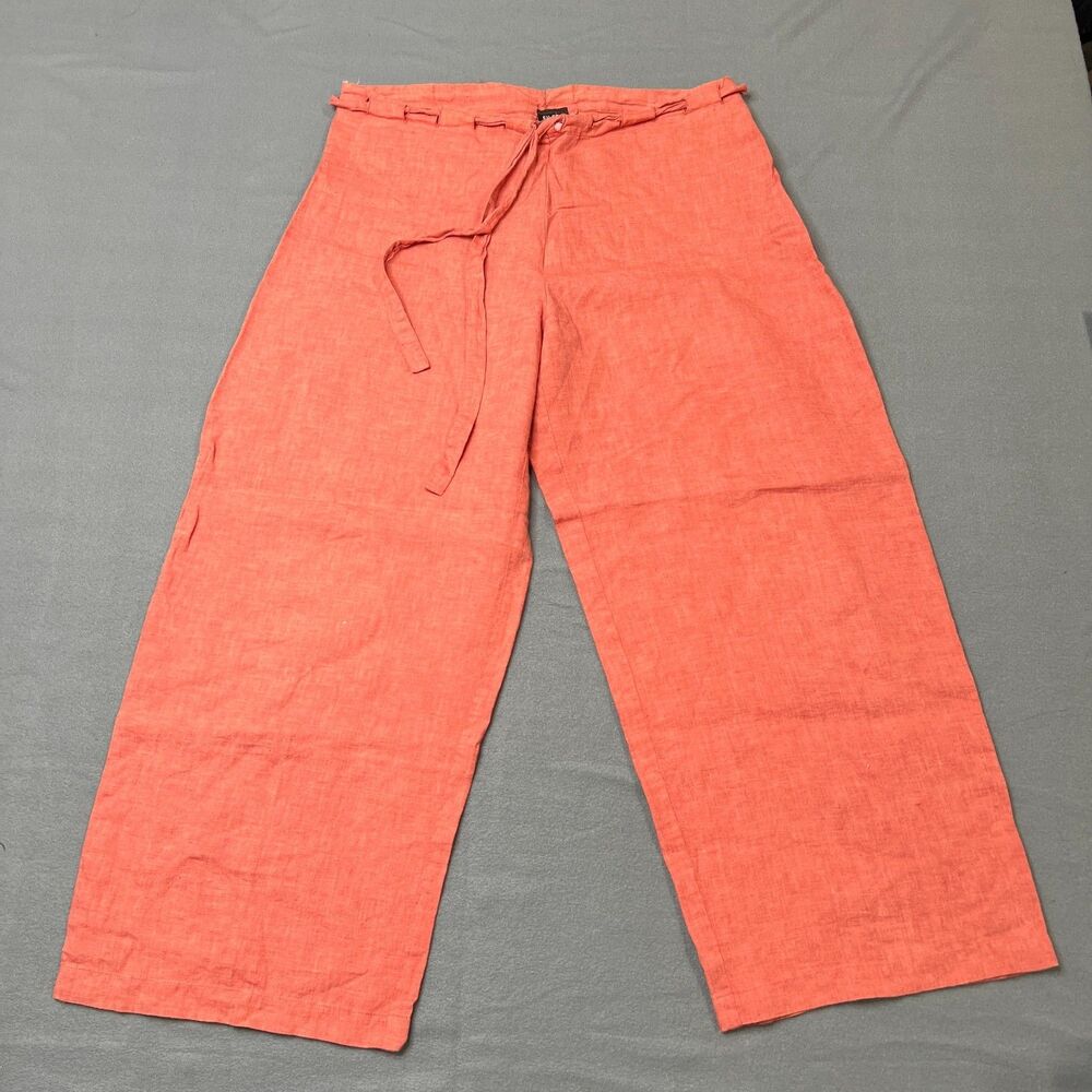 Eileen Fisher Wide Leg Ankle Pants Women's Small Orange Linen Drawstring Waist